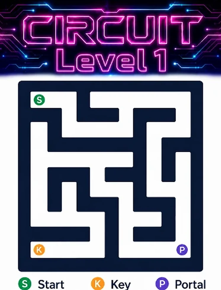 Circuit Level 1 map showing start, key, and portal