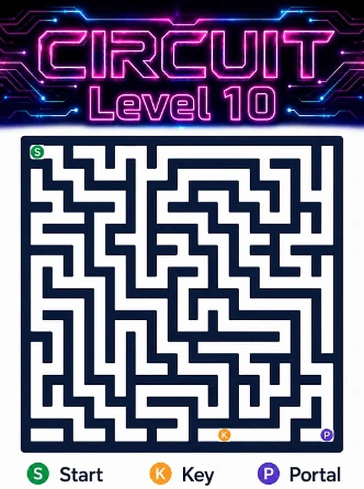 Circuit Level 10 map showing start, key, and portal