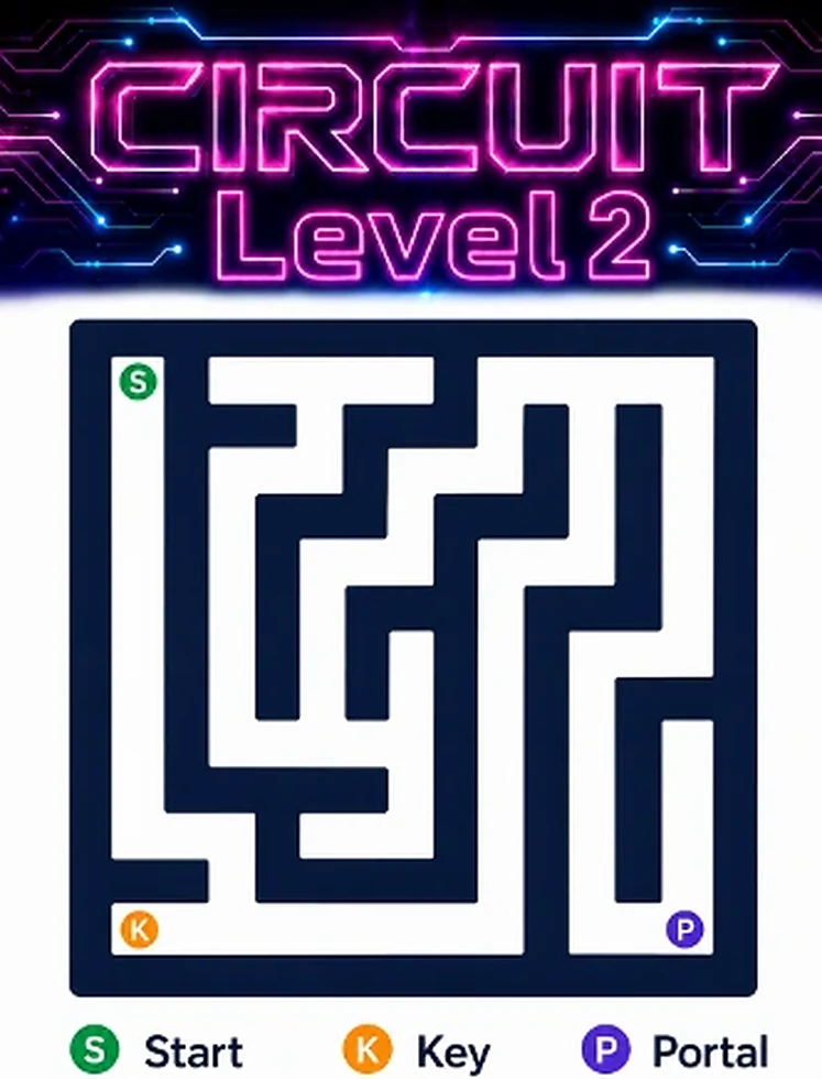 Circuit Level 2 map showing start, key, and portal