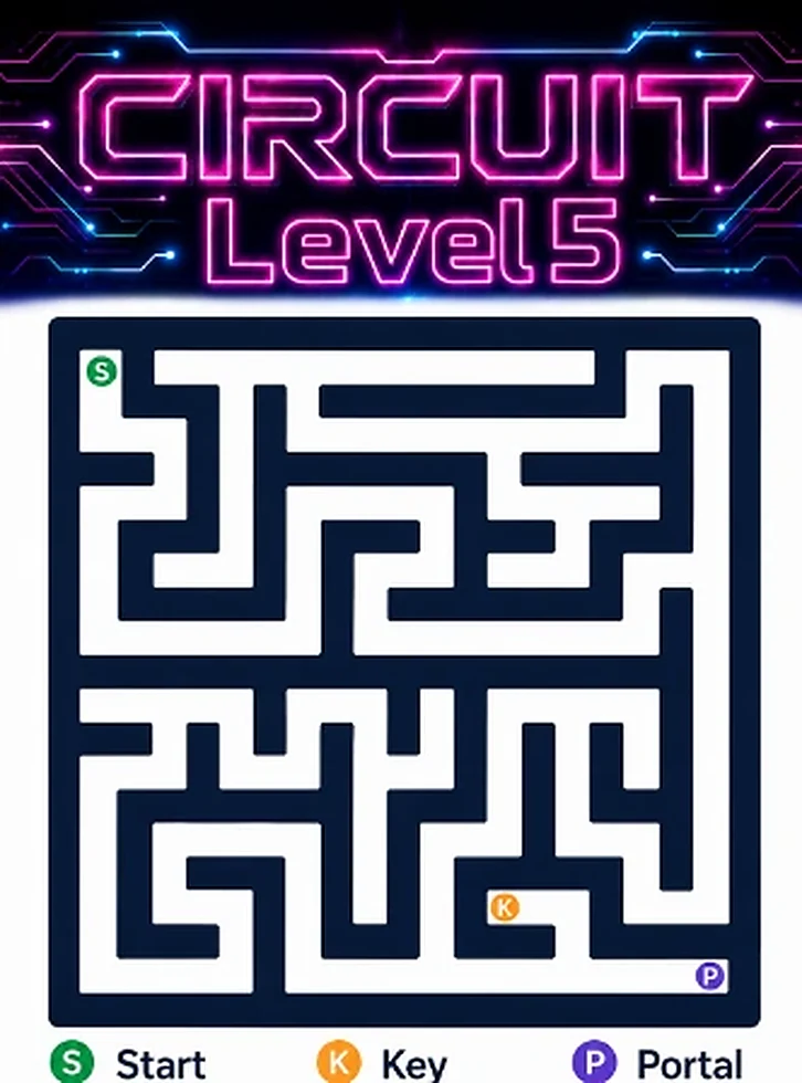 Circuit Level 5 map showing start, key, and portal