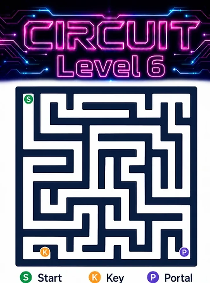 Circuit Level 6 map showing start, key, and portal