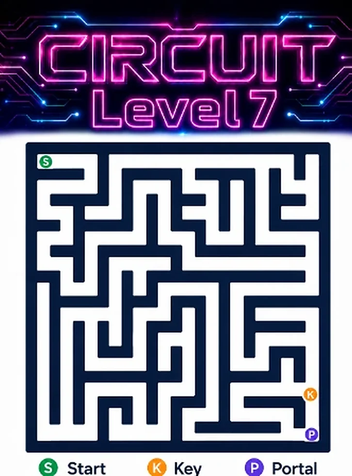 Circuit Level 7 map showing start, key, and portal