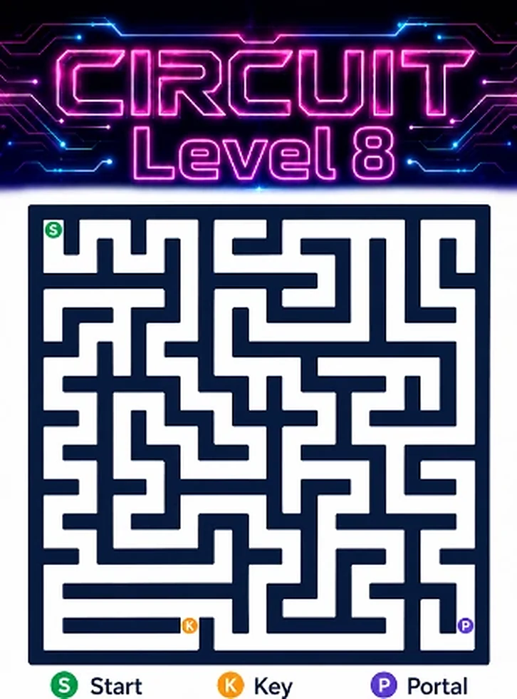 Circuit Level 8 map showing start, key, and portal