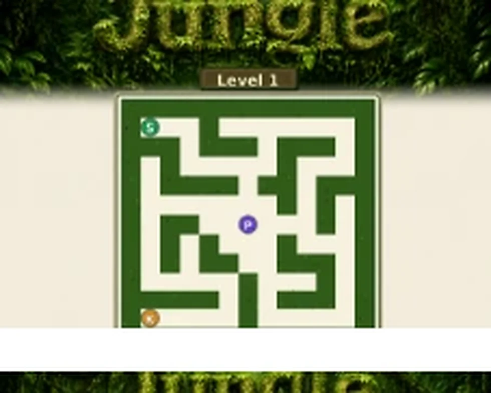 Jungle Level 1 map showing start, key, and portal