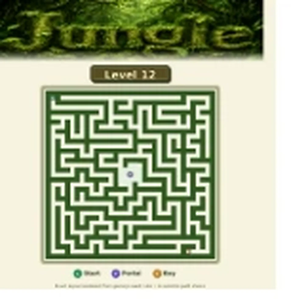 Jungle Level 12 map showing start, key, and portal