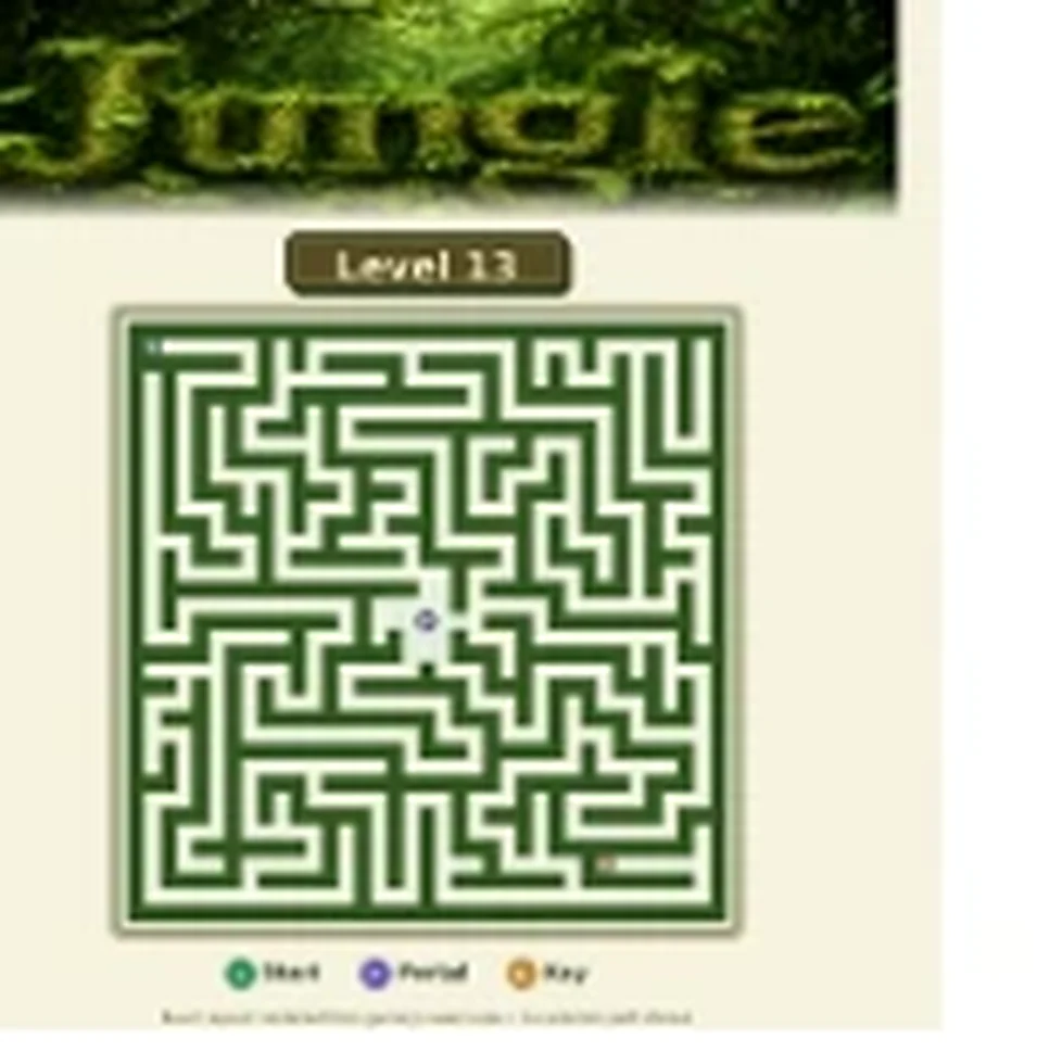 Jungle Level 13 map showing start, key, and portal