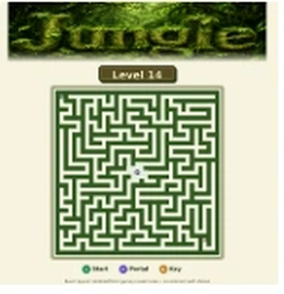 Jungle Level 14 map showing start, key, and portal