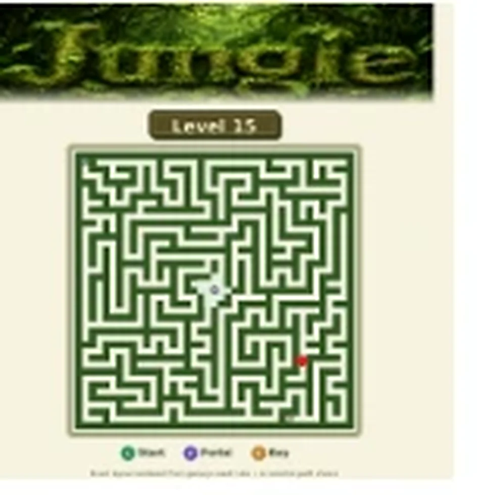 Jungle Level 15 map showing start, key, and portal